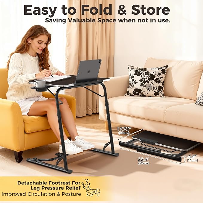 Upgraded Folding TV Tray Table, Sturdy Couch & Dinner Laptop Table | Adjustable Height & Angle Portable Desk for Eating, Work & Recliner; Includes Footrest, Cup Holder, iPad Holder, Edge Stopper - Image 6