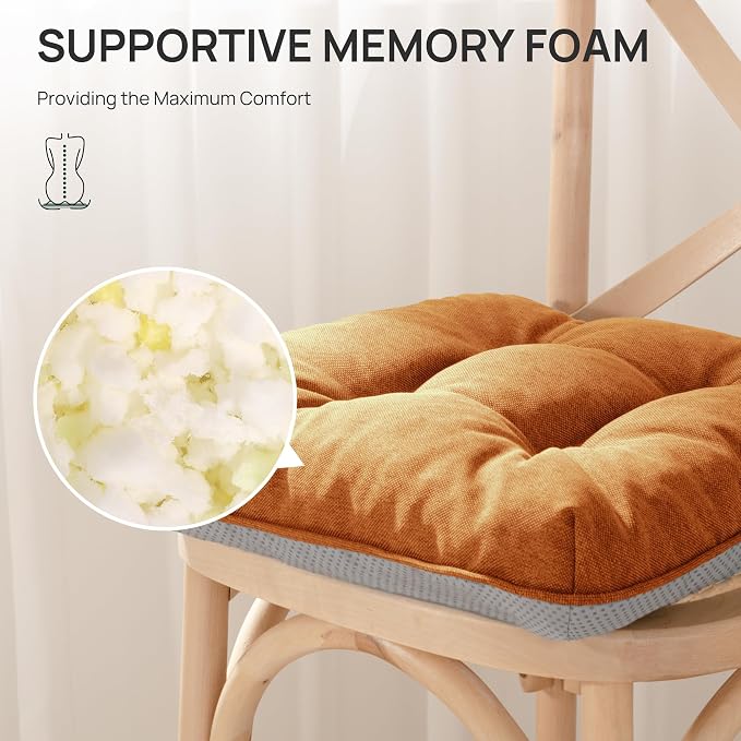 Love's cabin Memory Foam Chair Cushions Set of 4, 15.5 Inch, Terracotta | 15.5"x15.5"x3.5", Indoor & Outdoor Chair Seat Pads with Non-slip Bottom and Ties, for Dining, Kitchen, Office and Patio Chair - Image 3