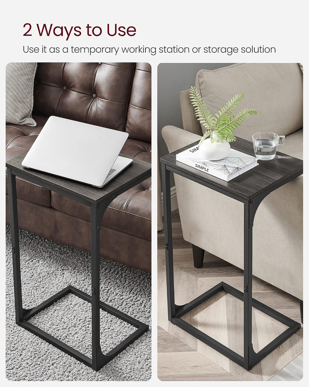 VASAGLE C-Shaped End Table, Couch Side Table for Sofa with Metal Frame - Image 6
