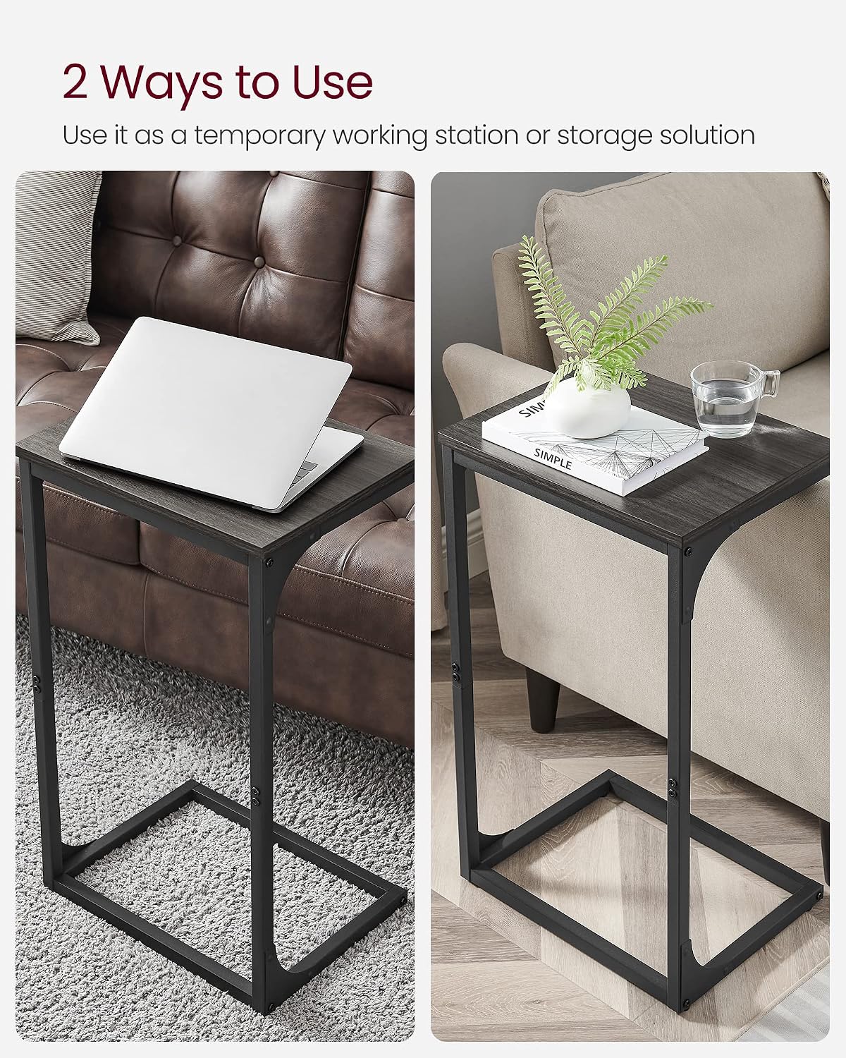 VASAGLE C-Shaped End Table, Couch Side Table for Sofa with Metal Frame - Image 6