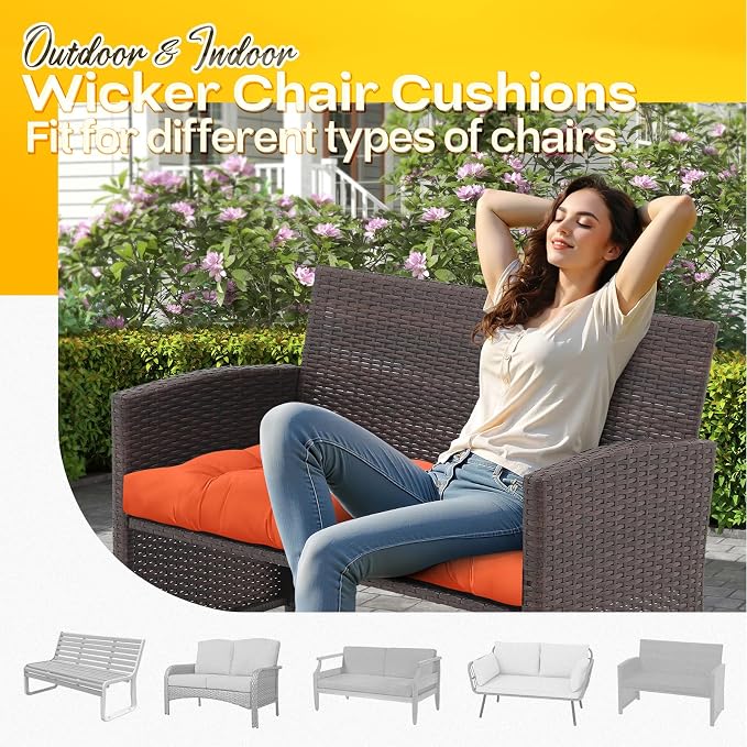 MAGIC ELEPHANT Outdoor Bench Cushion, Memory Foam Loveseat Cushion for Patio Furniture Wicker Chair, Settee Porch Swing Seat Cushion, 44 x 19 Inches (Orange) - Image 5