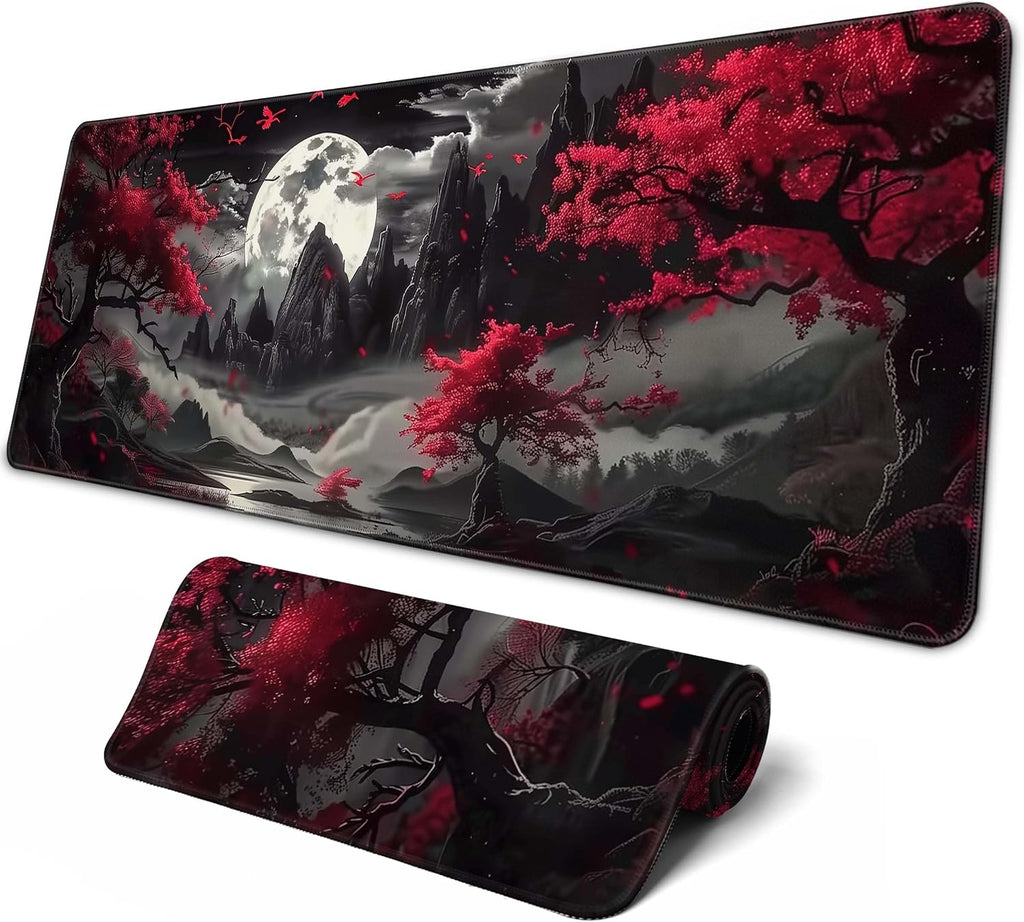 Brecoy Large Mouse Pad, Extended Mat Desk Pad, 3mm Thick Long Non-Slip Rubber Base Mice Pad, 31.5 X 11.8 Inch (Japanese Full Moon) by Brecoy
