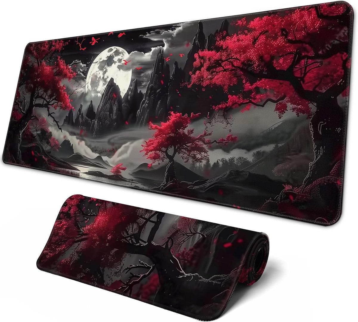 Brecoy Large Mouse Pad, Extended Mat Desk Pad, 3mm Thick Long Non-Slip Rubber Base Mice Pad, 31.5 X 11.8 Inch (Japanese Full Moon) by Brecoy