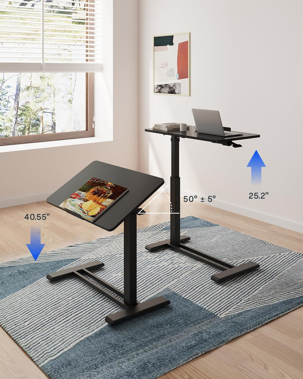 FLEXISPOT H7 PRO 55° Tiltable Mobile Overbed Table with Pneumatic Lift,28'' - Image 5