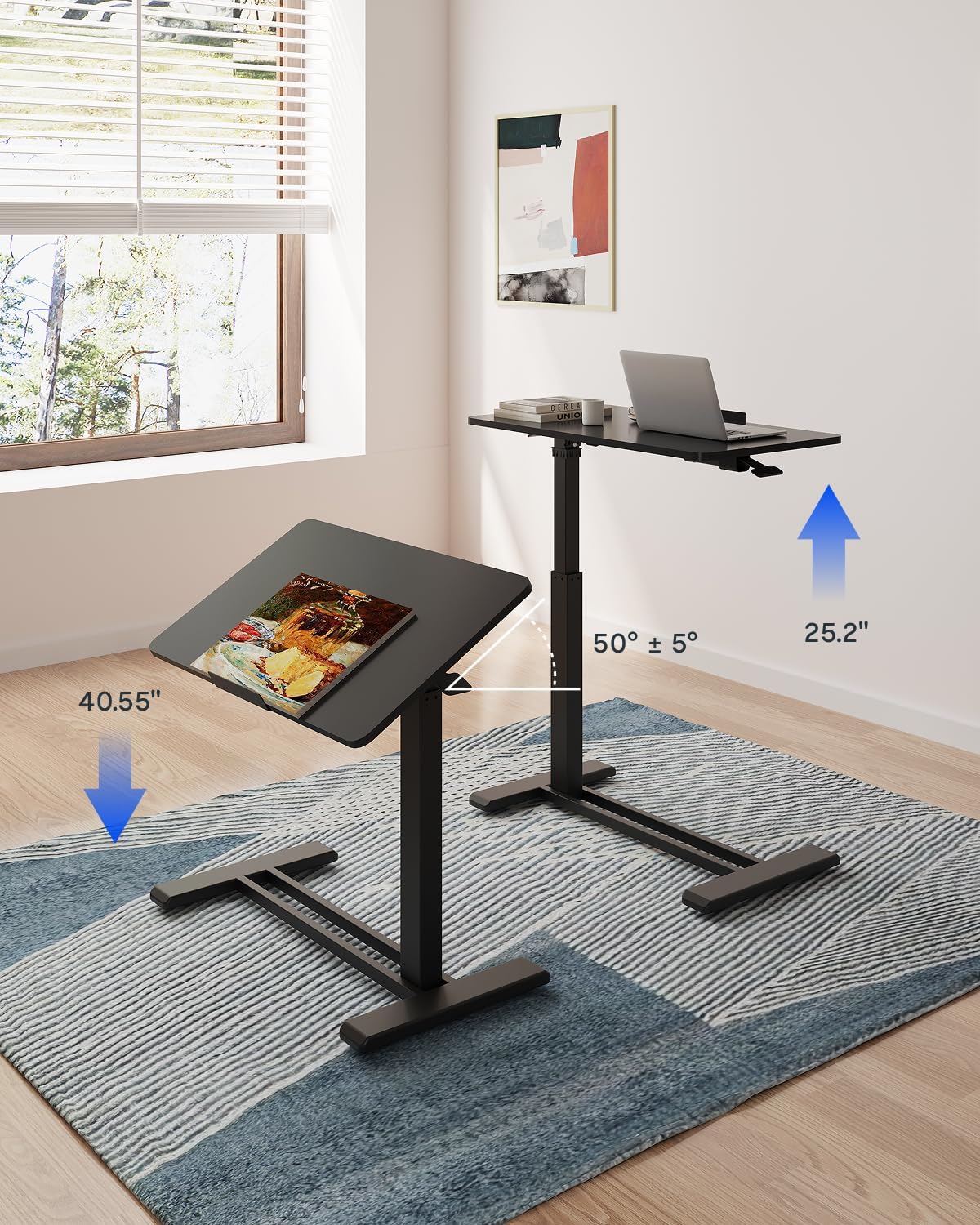 FLEXISPOT H7 PRO 55° Tiltable Mobile Overbed Table with Pneumatic Lift,28'' - Image 5