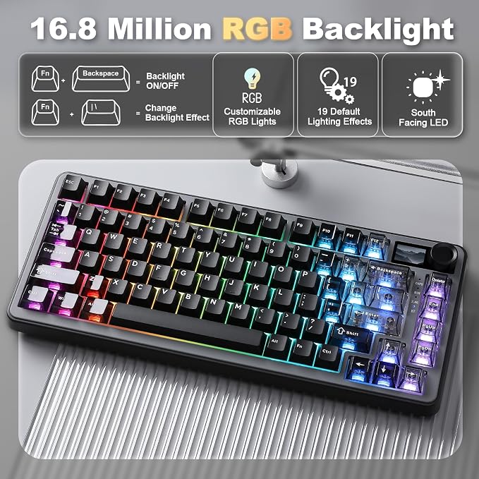 YUNZII B75 PRO MAX QMK/VIA Wireless Mechanical Keyboard | QMK/VIA, Wireless Keyboard with Screen and Knob, Custom Hot Swap, Gasket Mount, Creamy Switches, RGB for Gaming/Win/Mac - Image 9