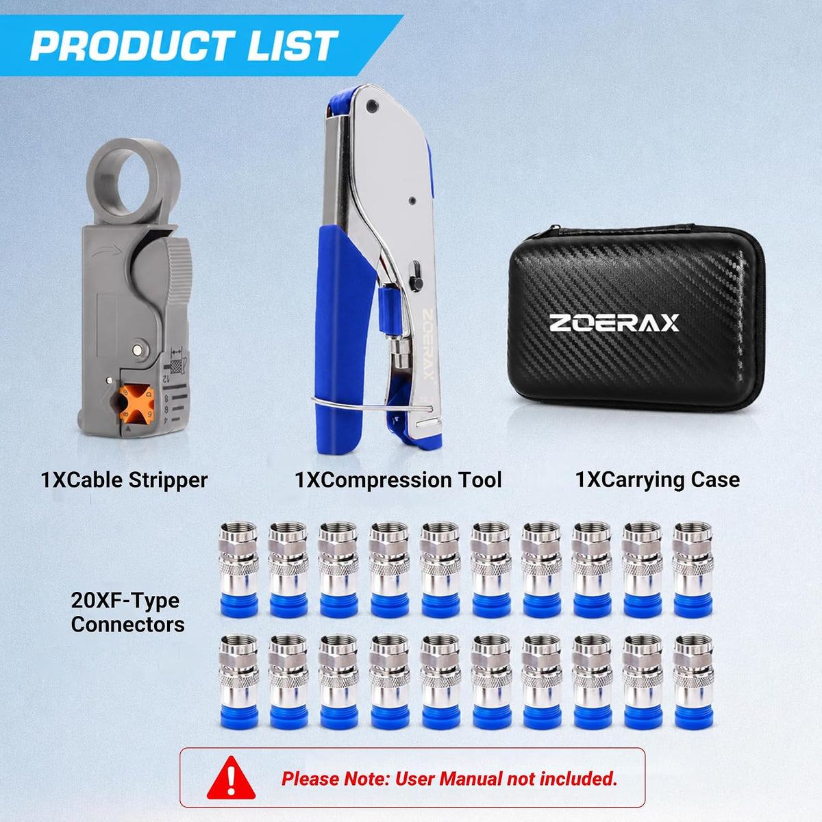 Coax Cable Crimper Kit for RG59 RG6, 3-in-1 Coaxial Tool Set, Includes Stripper & 20PCS F Connectors, Compatible with RG11/RG7, for Satellite TV, Home Theater & Network Cabling - Image 3