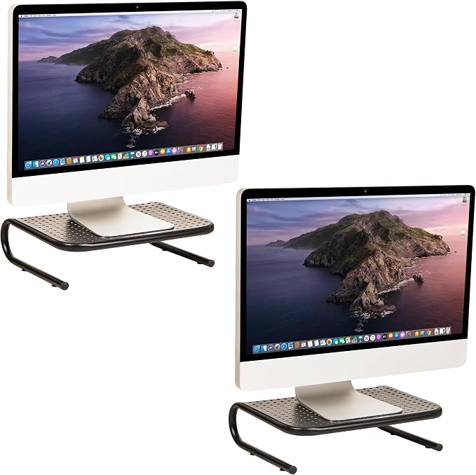 Mind Reader Monitor Stand, Ventilated Laptop Riser, Desktop Organizer, Metal, Set of 2, Black by MindReader