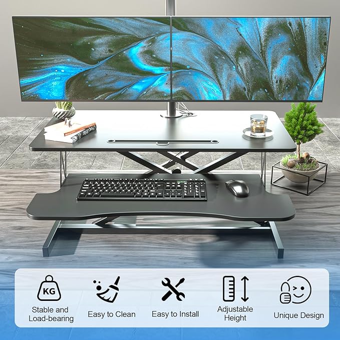 AQQHSAIN Standing Desk Converter 36 Inch Wide Sit to Stand Converter Desk Height Adjustable Riser with Keyboard Tray Laptop and Dual Monitor Desktop Workstation Riser for Home Office Computer - Image 5