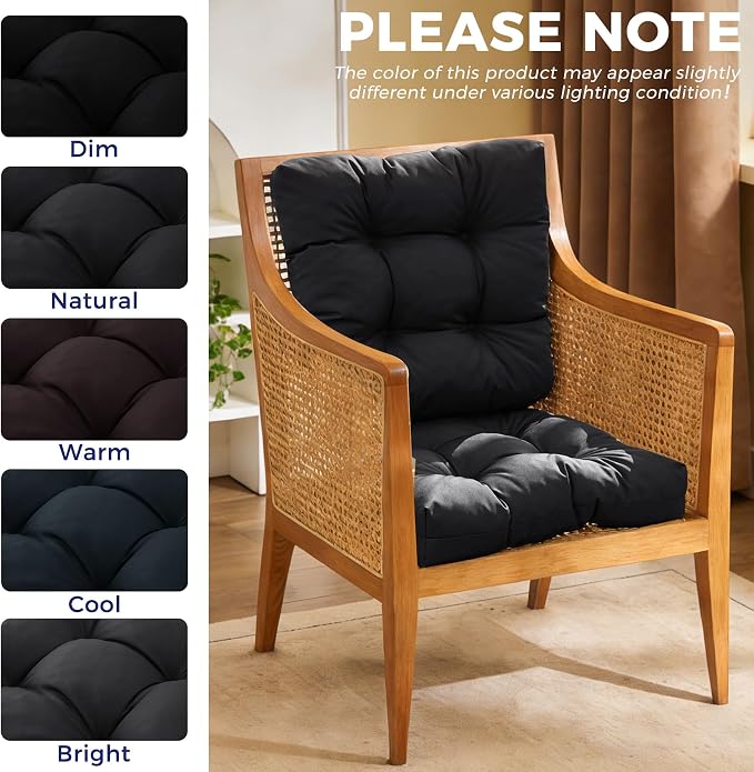 IASEAHK Outdoor Chair Cushions Set of 4, 19" x 19" x 5", Waterproof Outdoor Seat Cushions for Patio Furniture, Fade-Resistant Patio Chair Cushion, Dining Wicker Chair Pads for Porch Garden, Black - Image 7