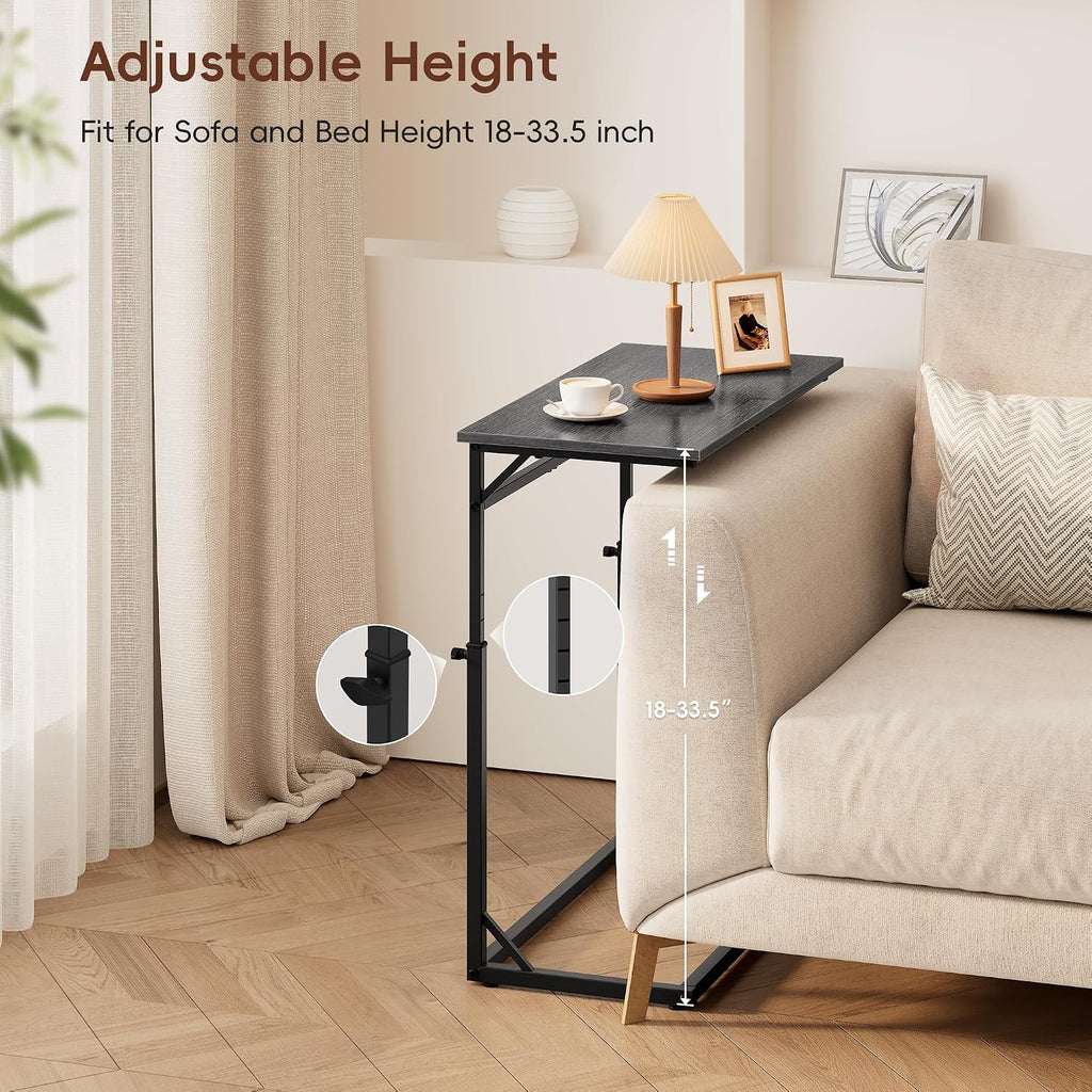 C Shaped End Table for Couch, 33.5''Tall C-Table End Table Adjustable Height Side Tables, Large Surface Sofa Tables TV Tray, Slide Under Couch Tables for Sofa, Living Room,Bedroom,Gray Walnut - Image 5