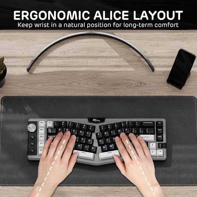 RK ROYAL KLUDGE A72 Alice Ergonomic Wireless Mechanical Keyboard,Split Ergo | Gasket RGB Gaming Keyboard w/Knob/Macro Keys/Touchable Nameplate, BT/2.4GHz/USB-C, 5-Layer Noise Dampening, Win/Mac Software - Image 3
