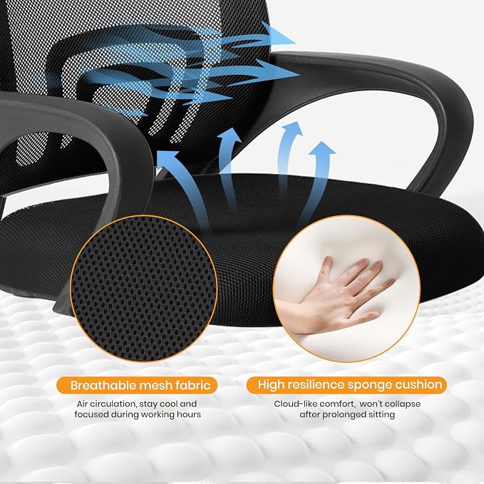 OLIXIS Office Desk Chair, Ergonomic Computer Chair, Lumbar Support | Height Adjustable, Fixed Armrest, Rocking Mode, 360 Swivel, 2 Pack Home, Black - Image 6