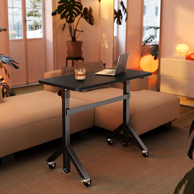 HUANUO 32'' Small Standing Desk Adjustable Heigh, Mobile Stand Up Desk with Wheels, Portable Rolling Desks for Walking Pad and Treadmill, Computer Laptop Desks for Home Office Space - Image 2