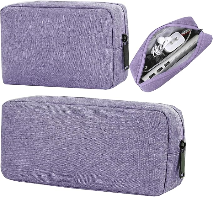 CAAORDKSO Electronic Organizer Travel Case, Electronic Accessories Storage Bag, Portable Waterproof Cable Organizer Bag for Laptop Charger Mouse, USB, Cord, Power Bank, Earphone, Pen(Small+Big,Purple) by Unknown