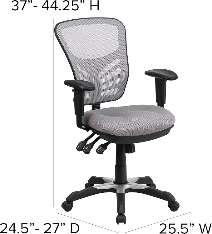 Flash Furniture Mid-Back Gray Mesh Multifunction Executive Swivel Ergonomic Office Chair with Adjustable Arms | Adjustable Armrests, 360° Swivel, Height Adjustable, Commercial Grade - Image 3