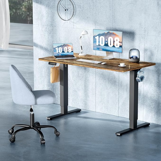 DUMOS 48 Inch Electric Standing Desk, Memory Adjustable Home Office Desk | Sit Stand Up Desk for Work Home Office,Adjustable Desk, Rising Computer Table with Splice Board,Cable Management,Hook,Brown - Image 4