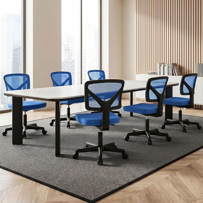 Sweetcrispy Small Armless Desk Chair, Mesh Rolling Office Chairs | Adjustable Ergonomic Lumbar Support, Low-Back, Swivel Wheels, Home Work, Bedroom, Study, Student, Adults, Classic Blue - Image 7