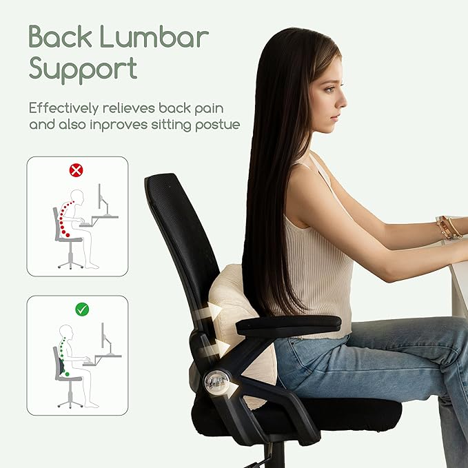 HIGOGOGO Lumbar Support Pillow for Recliner Chair/Accent Chair/Couch, Memory Foam Back Support Cushion for Elderly, Recliner Cushions for Back Rest, Pain Relief, Reading, Washable Cover, Beige - Image 7