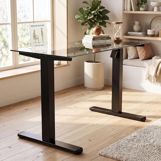 HUANUO Standing Desk Frame with Brushless Motor for Max 75 x 35 inch Tops | 220lbs capacity,4 preset heights,28.3"-46.5" Height Range,Stable Steel Legs,quiet lift,Cable Tray & Dual Hooks,black finish - Image 2
