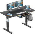 SHW 55 x 28 Electric Height Adjustable Standing Desk w/Drawer, Black | w/ Memory Presets and Cable Management | Drawer with adjustable compartments | Hanging Hooks by SHW