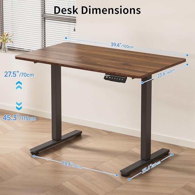 BIZUM 40x24 Inch Electric Standing Desk with Memory Presets, Quiet Motor Height Adjustable Stand Up Desk for Home Office & Gaming, Ergonomic Sit Stand Workstation，Walnut - Image 3