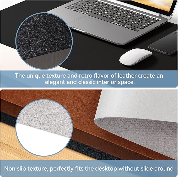 Desk Mat Wireless Charging Mouse Pad Large 32x16 Journey Desk Pad Mat with Wireless Charger Waterproof Black Leather Computer Mat with Phone Charger Mousepad Non-Slip for Keyboard and Mouse - Image 2