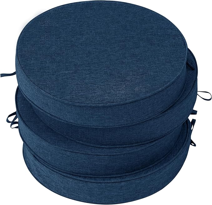 Outdoor Round Chair Cushions 18 Inch, Set of 4, Navy Blue | Fade-Resistant, Water-Resistant, Bistro Chair Seat Pads for Porch Garden Balcony Patio Furniture Stools, Non-Slip Bottom by Unknown