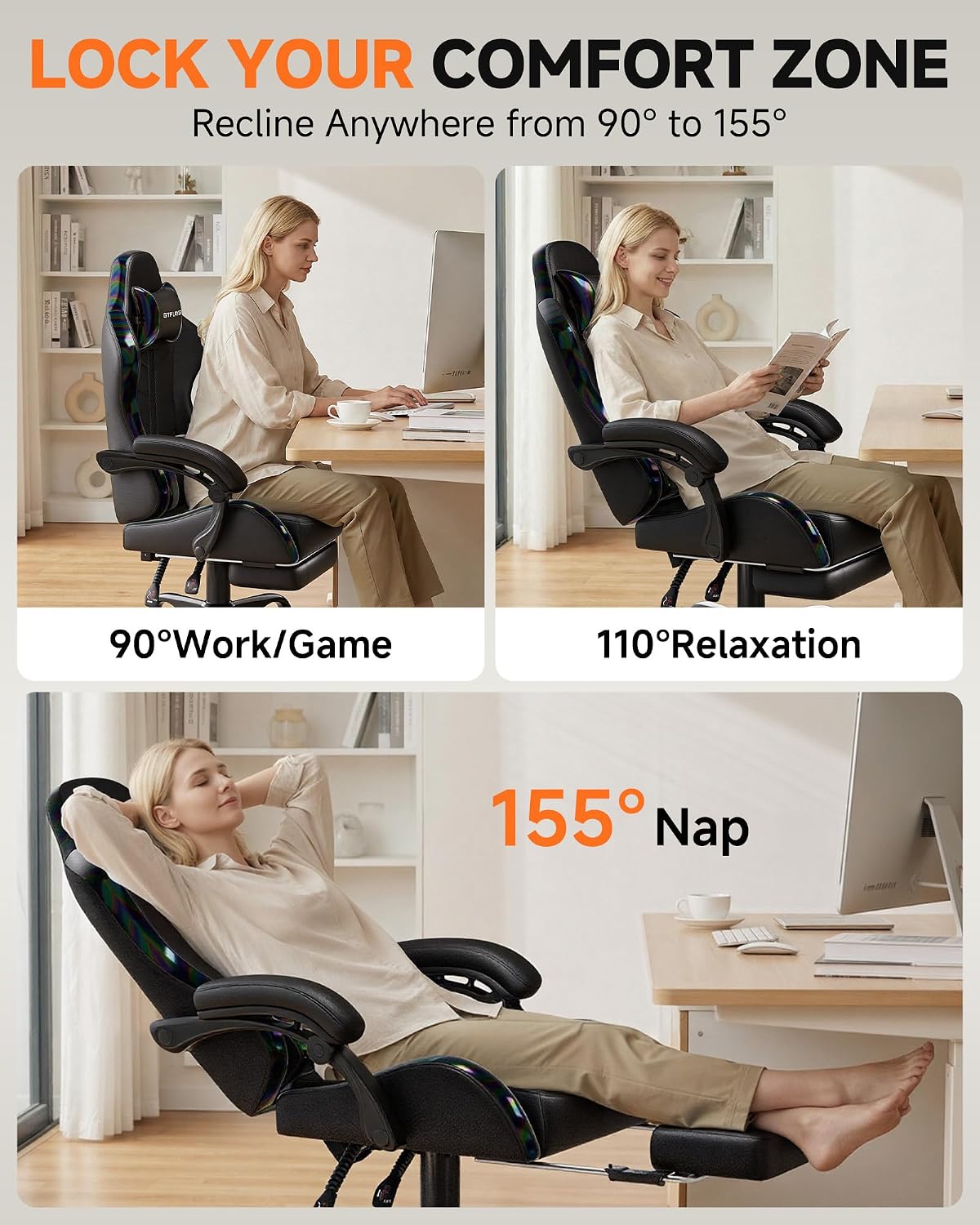 GTPLAYER Gaming Chair, Computer Game Chair for Adults, Iridescent Black - Image 5
