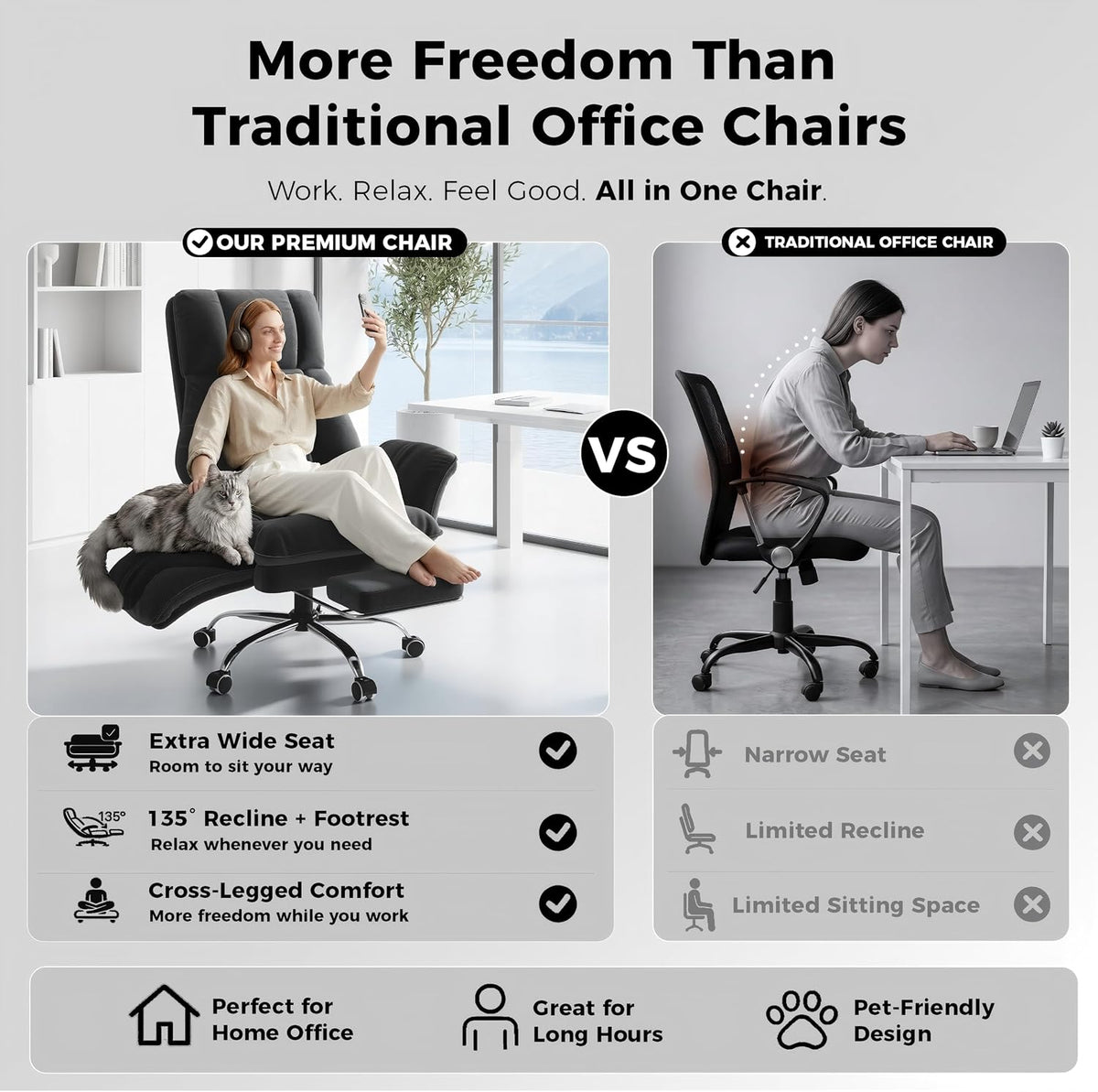 Big and Tall Office Chair, Flip Armrests for Pets & Cross Legged Sitting - Image 3