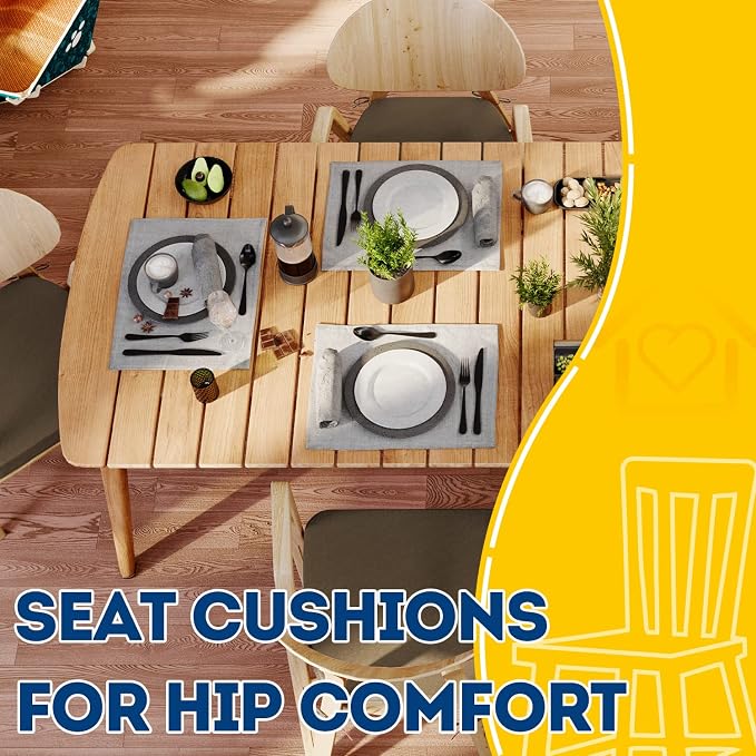 AAAAAcessories D-Shaped Chair Cushions, 2" Thick Dining Chair Pads with Ties and Removable, Machine-Washable Cover, 17" x 16", Set of 4, Taupe - Image 8