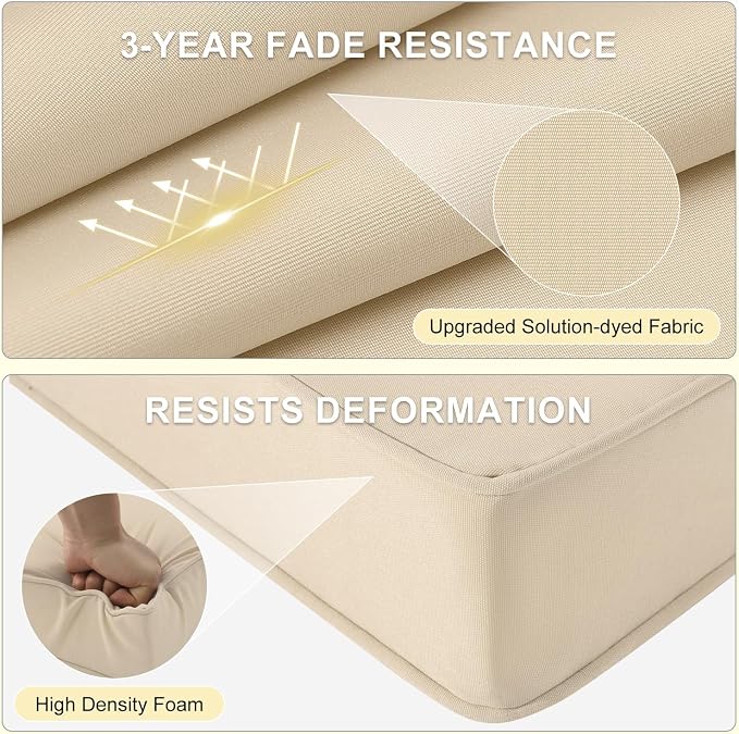 downluxe Waterproof Outdoor Chair Cushions for Patio Furniture, 18" x 18" x 2" Patio Chair Cushion with Adjustable Ties & Portable Handle, Square Outdoor Cushion with Removable Cover, Beige, 2 Pack - Image 4