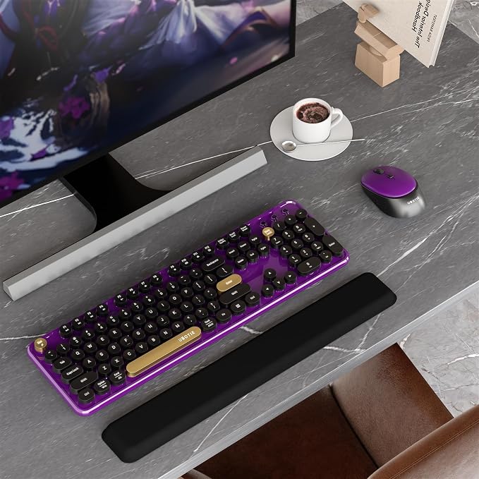 Colorful Wireless Computer Keyboards Mouse Combos (Black Purple) | UBOTIE Polychrome Round Keycaps Retro PC keyboards 2.4GHz Radio Frequency Connection With Optical Mouse Power Switch - Image 2