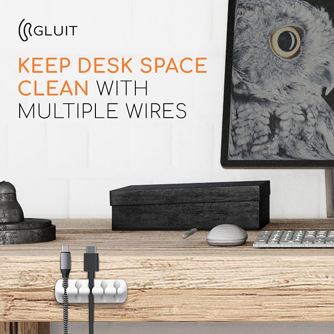 Cord Organizer for Desk, Nightstand Cable Holder, 20 Pack, Multislot, White | GLUIT Adhesive Charger Organizer, Cable Management for Desk Car Office Home College Dorm Room Cable Clips for Cords - Image 8