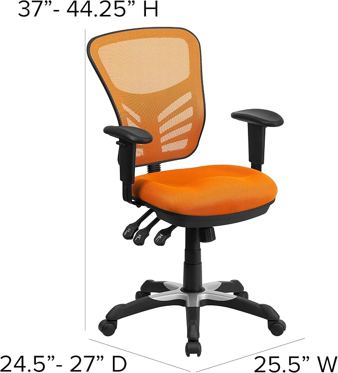 Flash Furniture Nicholas Mid-Back Swivel Office and Gaming Chair, Ergonomic Mesh Office Chair with Adjustable Lumbar Support and Height, Orange - Image 3