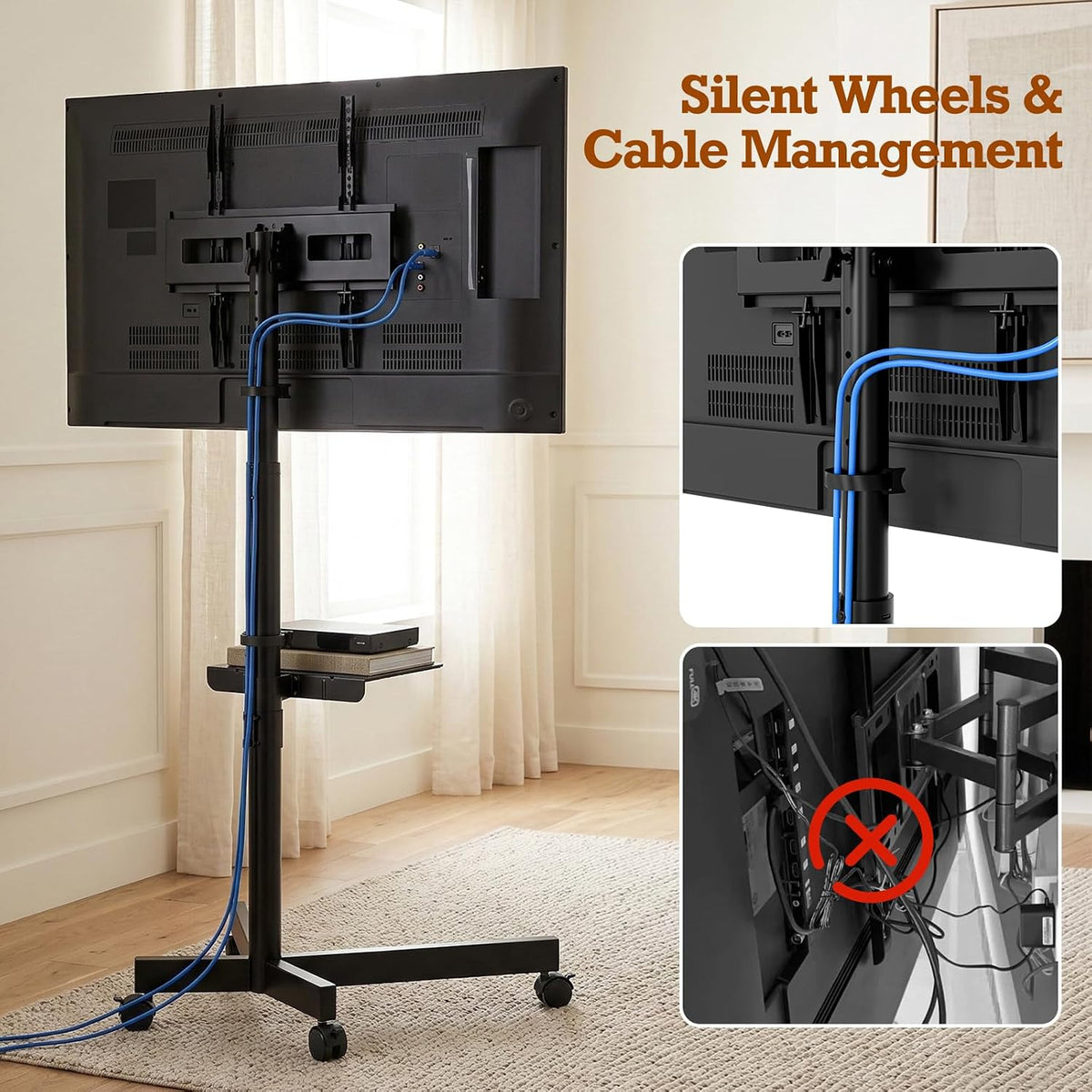 Rolling TV Stand with Wheels for 23-60 Inch Flat Curved TVs - Image 6