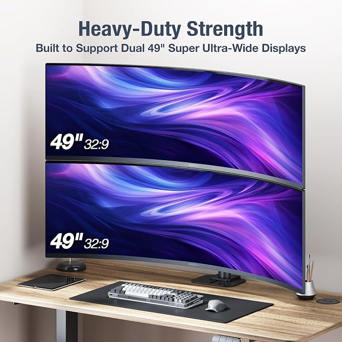 AVLT Dual 49 Inch Stacking Monitor Heavy-Duty Pole Mount - Black | Stack 44 lbs Super Ultrawide Screens Pole Height Tilt Swivel Rotate Adjustment C-clamp Grommet Mounting Base VESA Compatible - Image 2