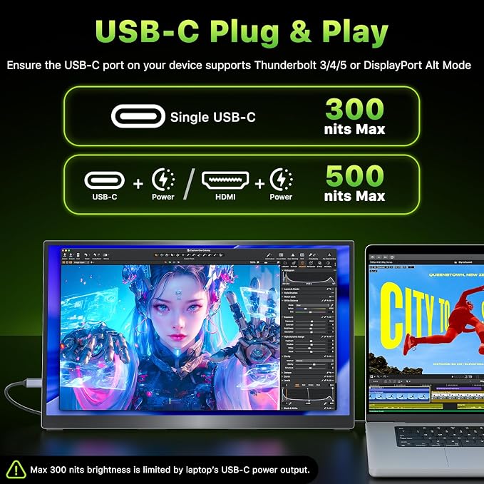 Upperizon Portable Monitor 18.5 inch 2K QHD 120% sRGB 120Hz IPS HDR HDMI USB-C Travel Monitor for Laptop MacBook PC Surface PS5 Xbox, Large External Display with Kickstand & Speakers, VESA Compatible - Image 2