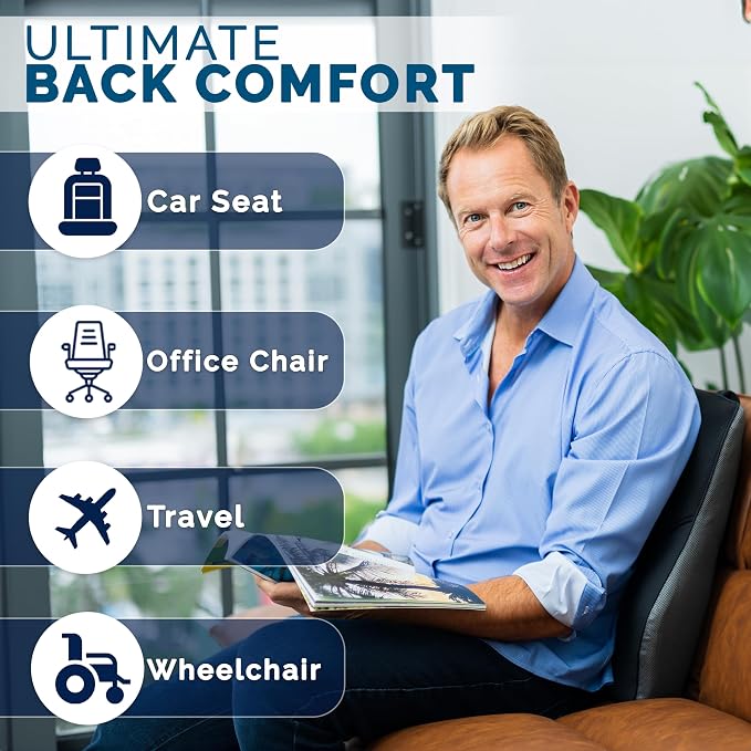 ComfiLife Lumbar Support Pillow for Office Chair – Premium Memory Foam Lumbar Pillow – Back Support for Office Chair, Car – Back Pain Relief, Improves Posture – 3 Adjustable Straps, Mesh + Leatherette - Image 6