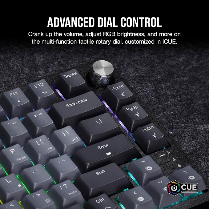 Corsair K65 Plus Wireless 75% RGB Mechanical Gaming Keyboard – Pre-Lubricated MLX Red Linear Switches – PBT Dye-Sub Keycaps – PC, Mac, PS5, PS4, Xbox, iPad – QWERTY NA – Black/Gray - Image 7