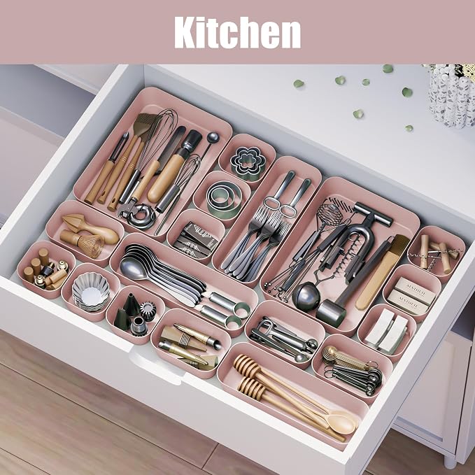 Drawer Organizers Bins 10 PCS for Bathroom Makeup Desk Office | with Non-slip Pads, 3 Sizes, Plastic Tray, Vanity Organizer, Kitchen Utensils Organizer - Image 5