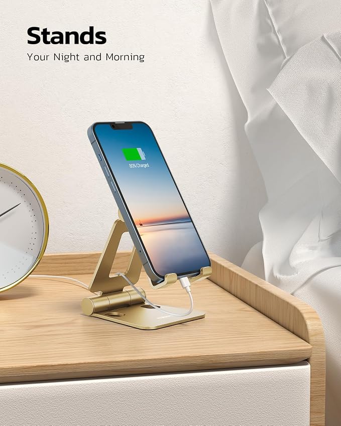 Nulaxy Full Aluminum Dual Folding Cell Phone Stand for Desk, Gold | Height Angle Adjustable, Portable, Anti-Slip Base, Fits 18mm Thick Case Smartphone, Nintendo Switch Desk Essential Accessory - Image 3