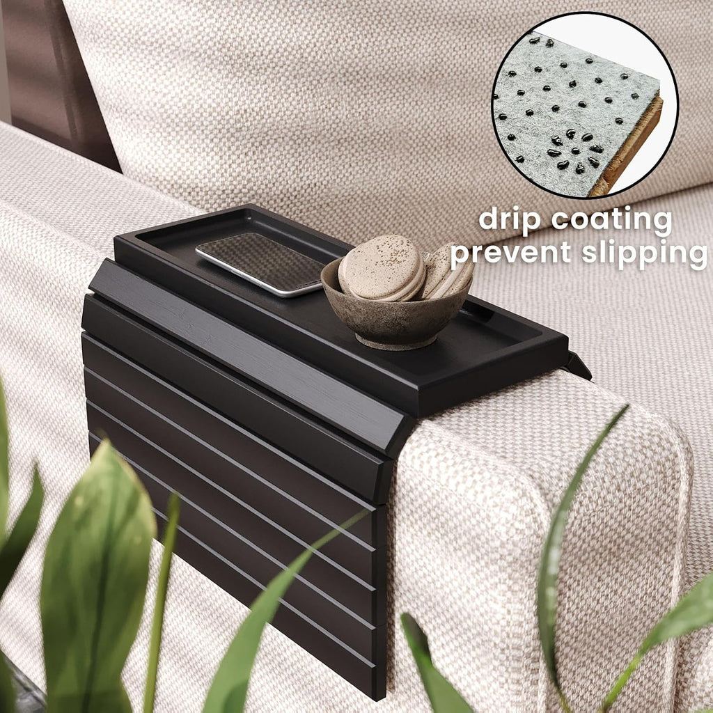 Bamboo Folding Sofa Arm Tray with Anti-Slip Pad (Black) - Image 4
