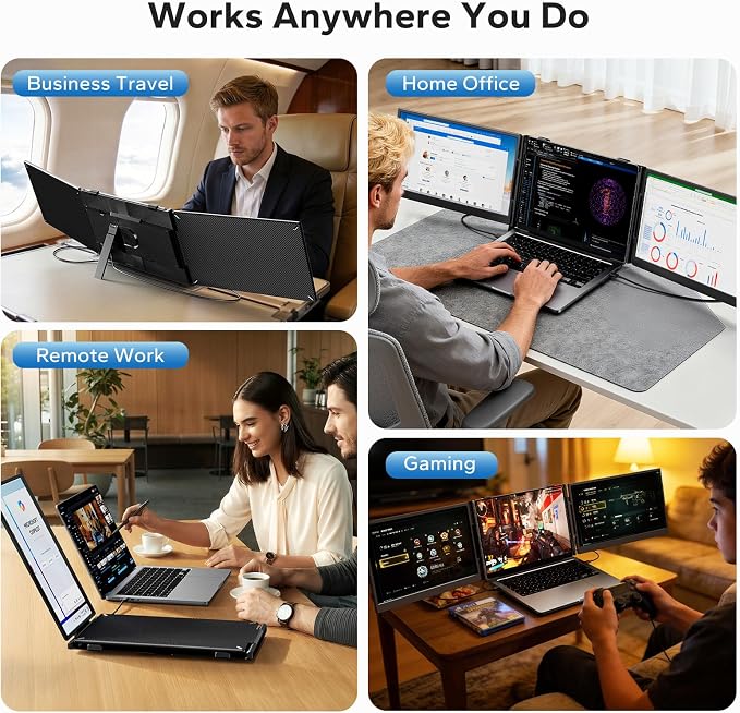 Laptop Screen Extender, Triple Screen Laptop Monitor Extender for 13”-17.3” Laptop, 14” 1080P FHD IPS Portable Monitor with 100% sRGB, Plug & Play Monitor Extension for Business Travel,Coding & Gaming - Image 7