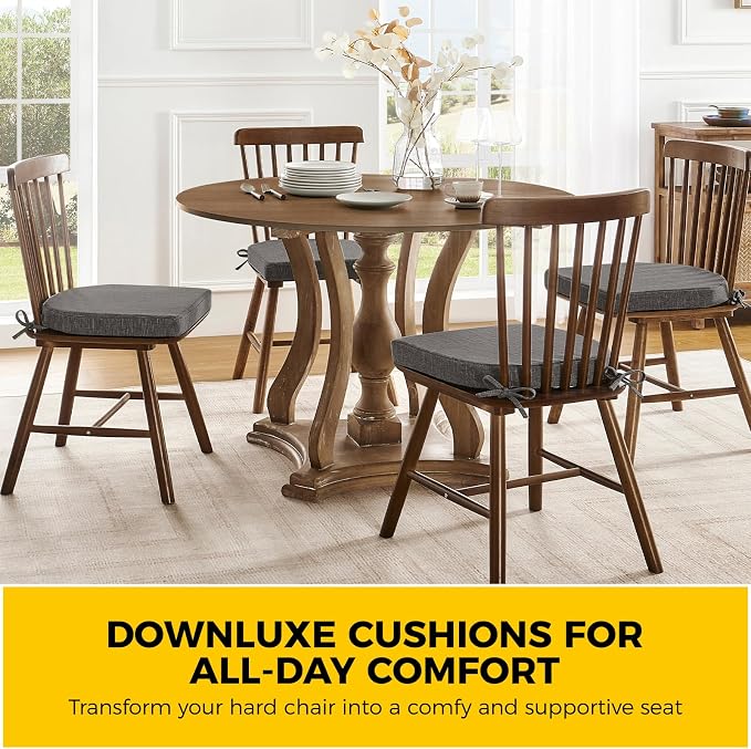 downluxe Indoor Chair Cushions for Dining Chairs, Soft and Comfortable Textured Foam Kitchen Chair Pads with Ties and Non-Slip Backing, 16" x 16" x 2", Dark Grey, 4 Pack - Image 7