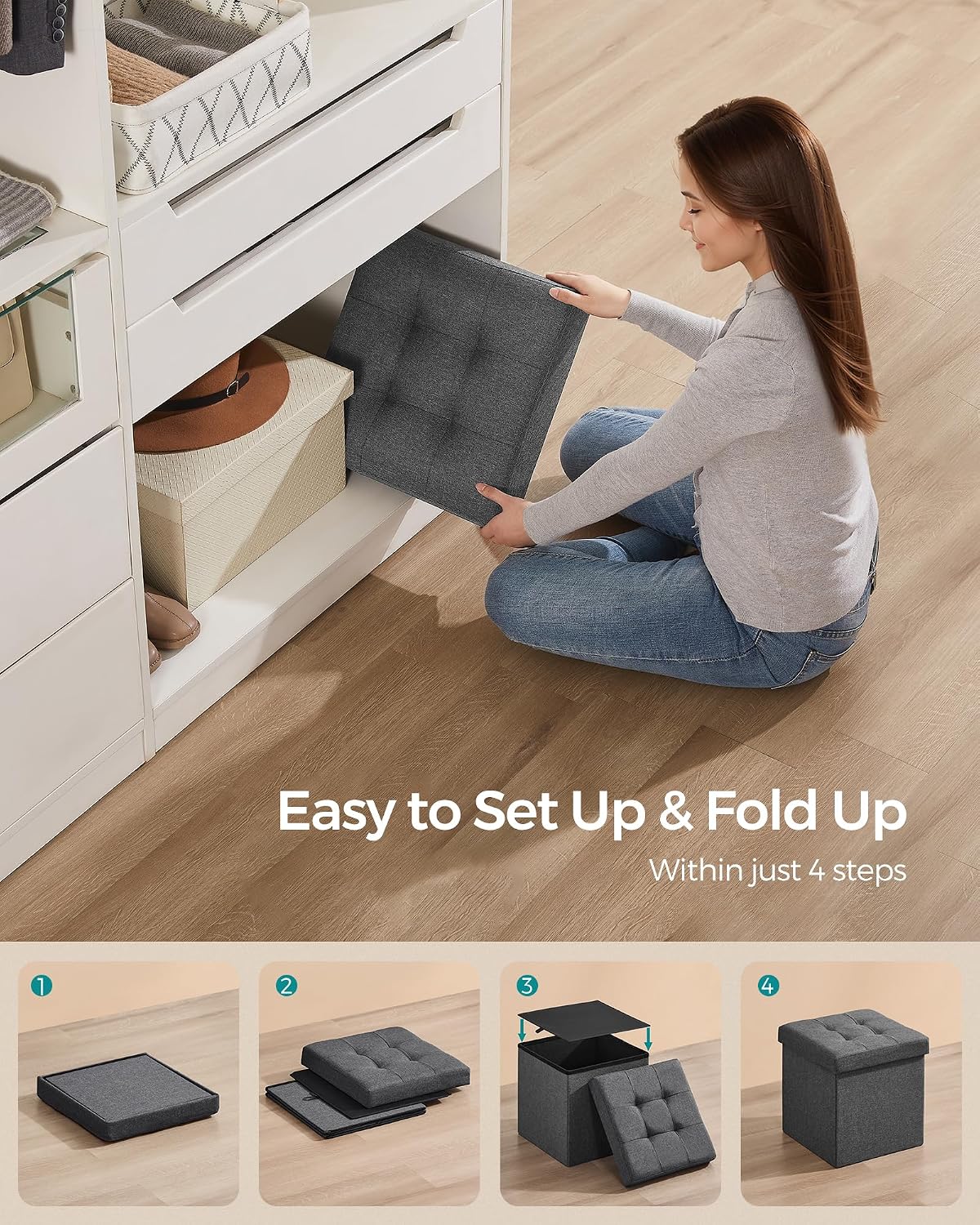 SONGMICS Folding Storage Ottoman, 15 x 15 x 15 in - Image 6