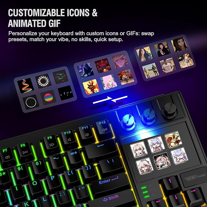 K1 Pro Macro Keyboard, Wired Only Full-Key Programmable On-Board Keypad, Custom Gaming Streaming Mechanical Keyboards with Screen & Knob, Gasket, RGB Backlit, Hot Swappable Shortcut Pad - Image 3
