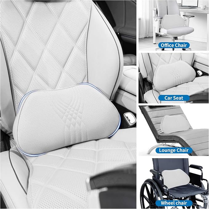 Lumbar Support Pillow for Car Seat, Office Chair, Off-White, 1PC | Leather Lumbar Pillow Memory Foam Lower Back Cushion for Back Pain Relief Improve Posture, Ergonomic Back Rest Gaming Chair - Image 4