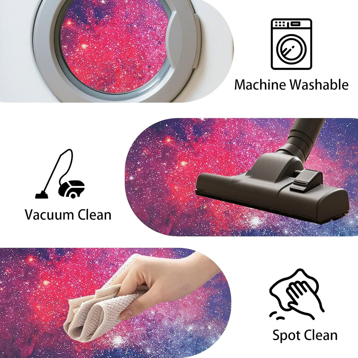 USTIDE Large Gaming Chair Mat Soft Non-Slip Low-Pile Outer Space Rug Washable Starry Sky Floor Mat for Bedroom Living Room Noise Reducing Carpet for Kids Teen Adults 51"x51" - Image 7