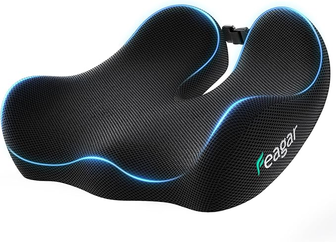 Seat Cushion for Office Chair - Memory Foam Tailbone Cushion | for Desk Chair, Car Seat and Wheelchair - Ergonomic Chair Pad for Hip and Lower Back Comfort - Washable Mesh Cover by Feagar